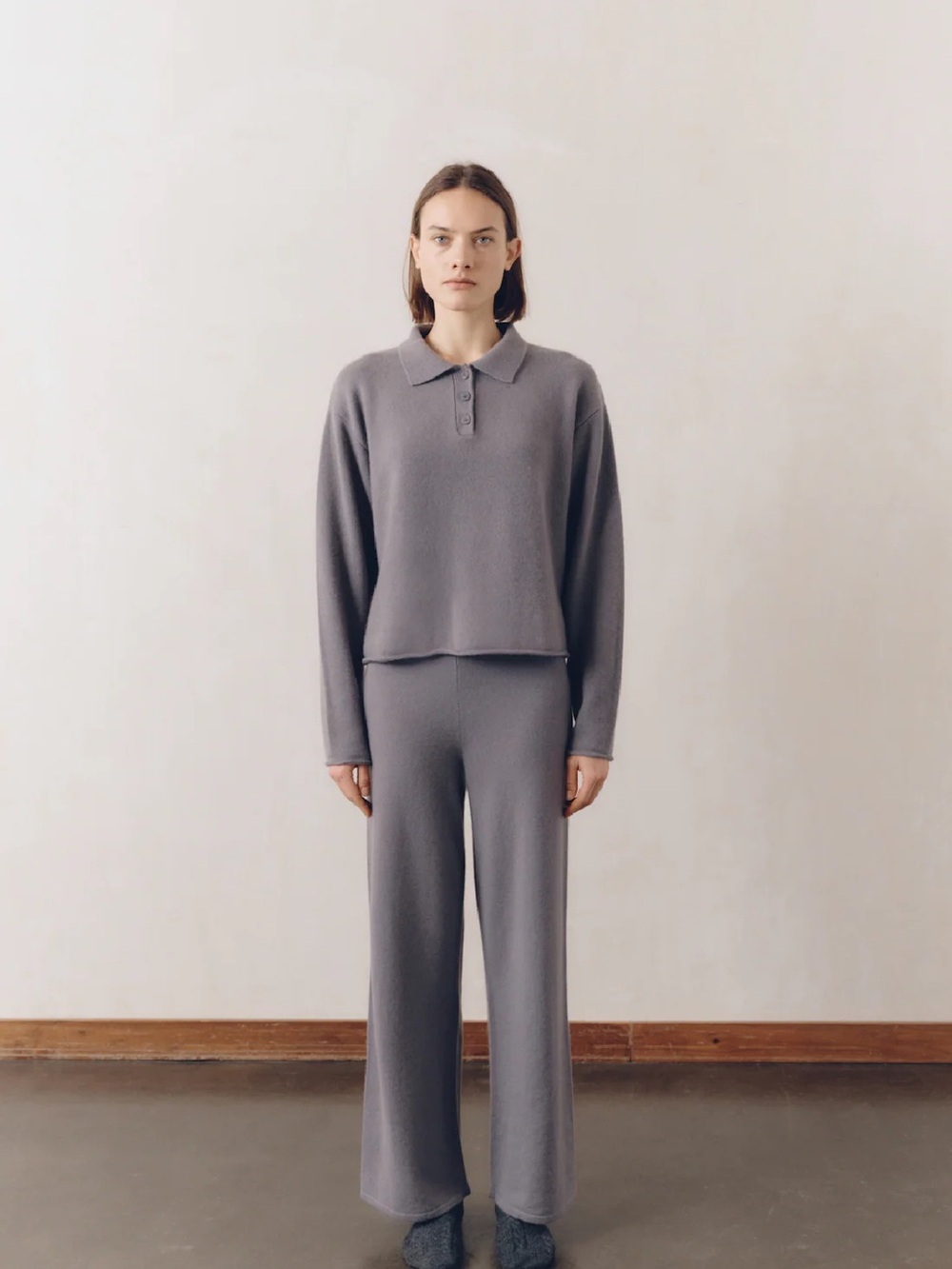 All My Love Gray Wide-Leg Knit Cashmere Pants